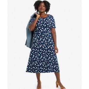 Draper James Tammy T-Shirt Dress Floral Scoop Neck Midi Dress Navy Magnolia NWT